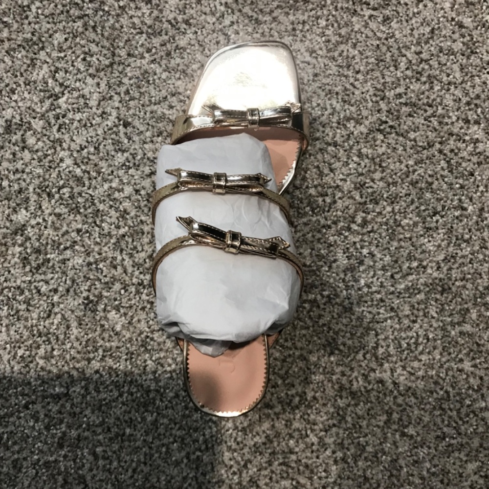 J.Crew Metallic Triple Strap Bow Kitten Heel Sandal - Picture 3 of 4